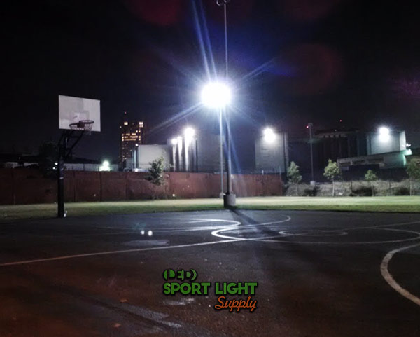 basketball court with insufficient lighting
