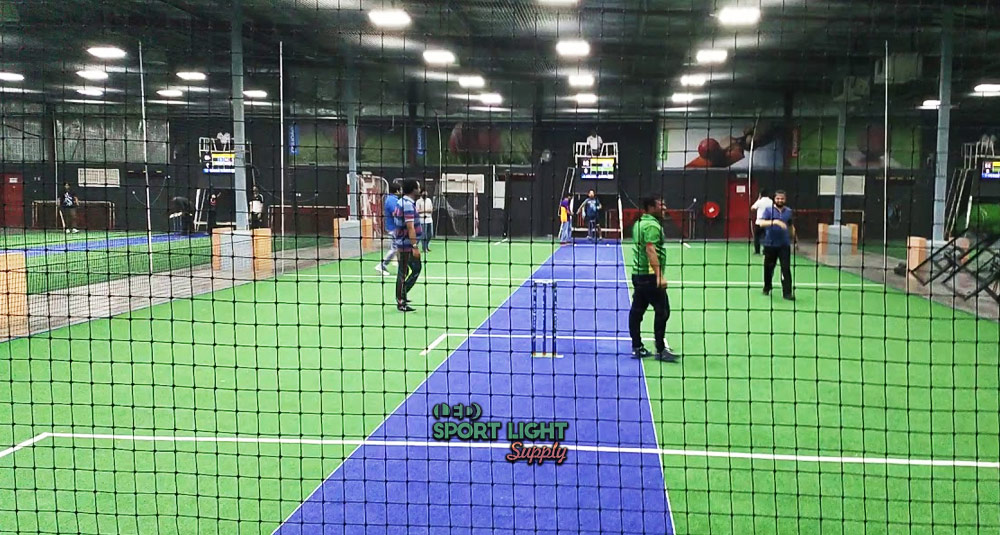 distance between indoor cricket field high bay lights