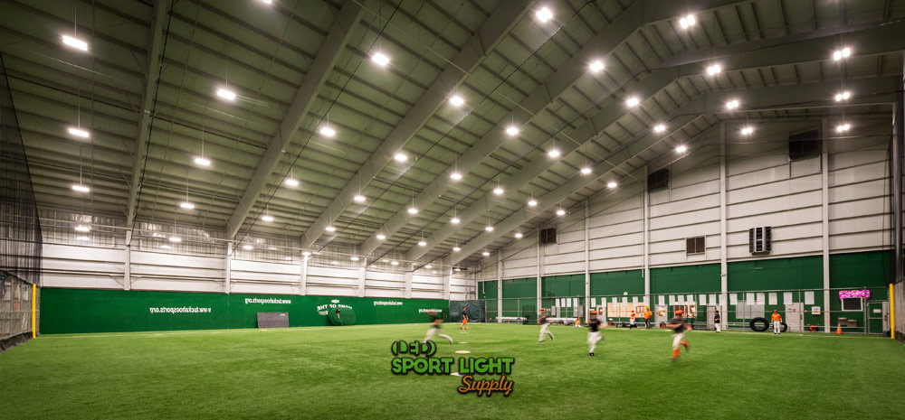 led high bay lights for indoor baseball field with sloped ceiling