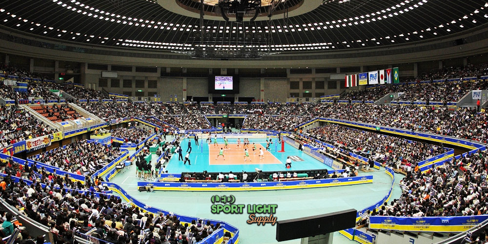 lighting creates atmosphere for volleyball spectators