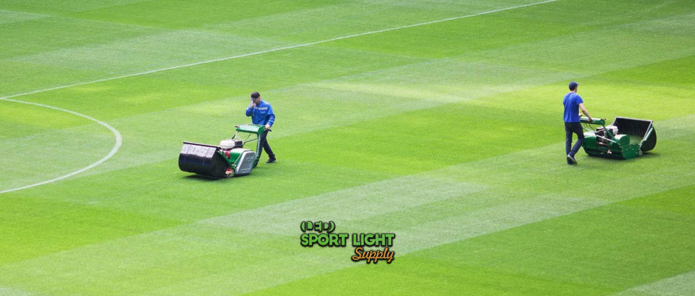 mowing grass pitch