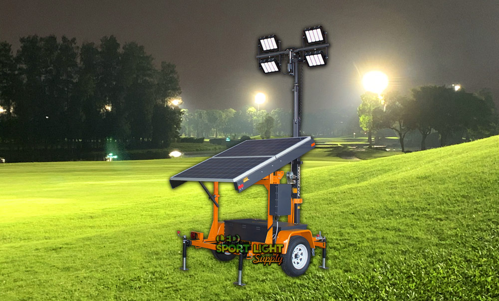 temporary mobile light tower for golf driving range